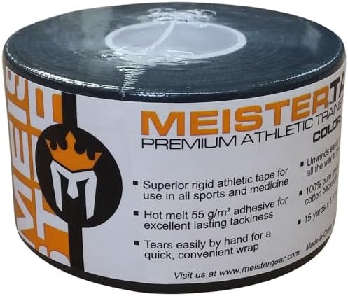 Meister 15Yd x 1.5" Premium Athletic Trainer's Tape for Sports and Medical (50% Longer) - Black - 1 Roll