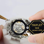 10x Magnifier Jewelry Loupe 20.5mm Triplet Lens Optical Glass Pocket Gem Magnifying Tool for Jeweler, Stamp Philatelist, Coin Numismatic, Achromatic Black Hexagonal Design Kit Set