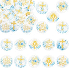 Gyufise 48Pcs Edible Baptism Cupcake Toppers Wafer Paper God Bless Cross Cupcake Picks First Holy Communion Christening Confirmation Religious Cupcake Picks for Baptism Party Decorations Blue