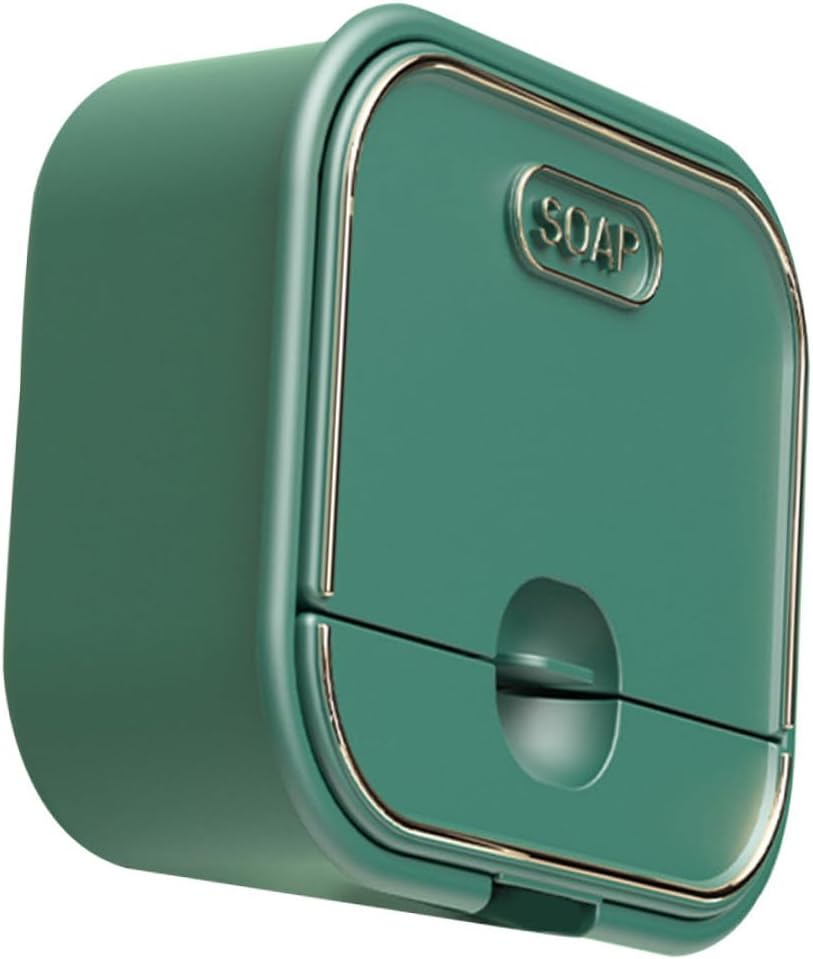IMIKEYA Wall-Mounted Soap Box with Flip Cover for Bathroom Self-draining Soap Holder in Green No Drilling Installation Space-Saving Storage and Quick-Dry Design