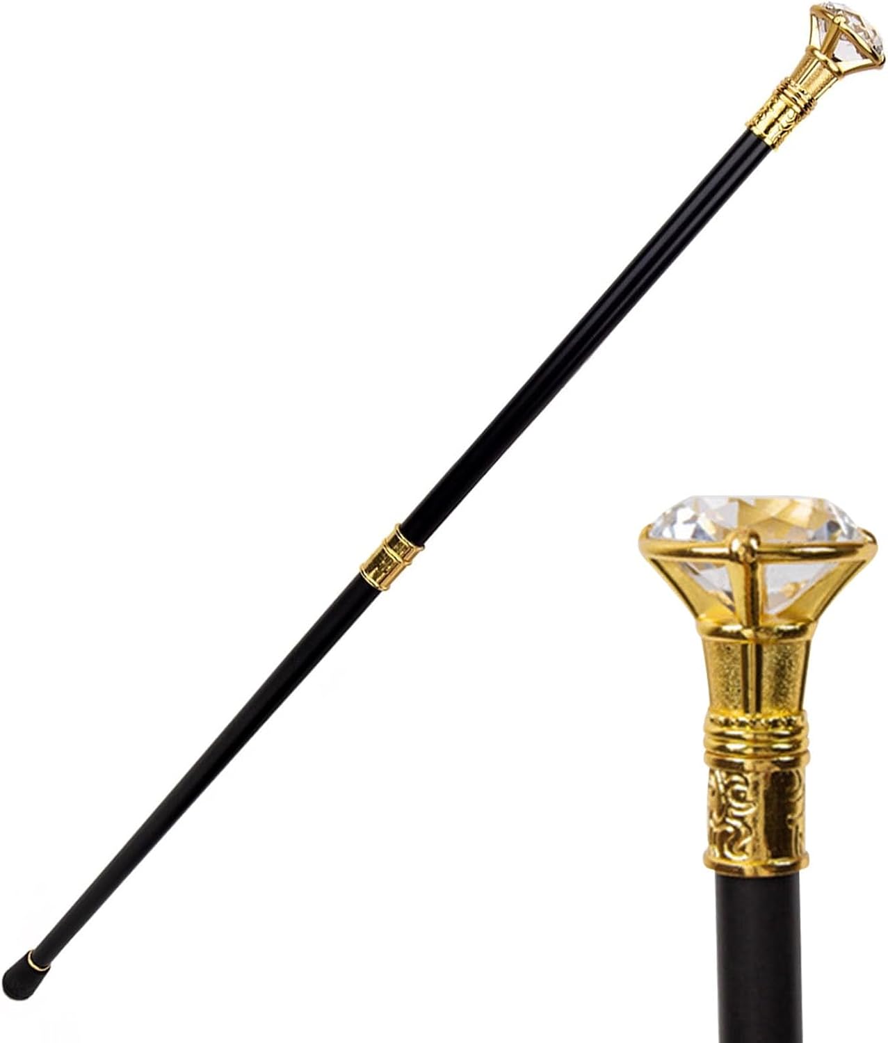 Metal Walking Stick Crystal Diamond Head 35.8 Inch Scepter Royal Crystal King Walking Stick New Year's Eve Performance Props(glod,91cm/35.8inch)