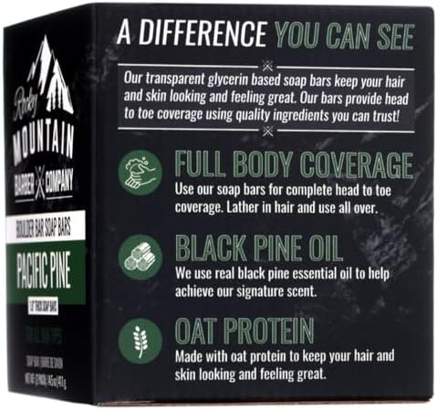 Men’s All-in-One Shampoo & Body Soap Bars – Extra Thick 1.6” Glycerin Hair & Body Soap - 2 Soap Bars - Pacific Pine Scent - with Oat Protein & Black Pine Essential Oil - Made in USA - 14.5 oz
