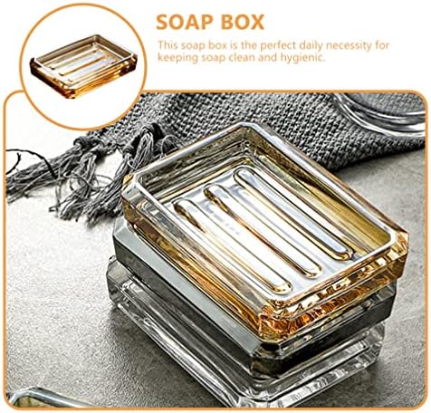 Zerodeko Wear-Resistant Decorative Soap Box Vintage Amber Glass Soap Dish Drainage for Bathroom Kitchen Compact