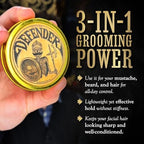 Mustache Balm Grooming Kit for Men | Light to Medium Hold Beard Wax 1oz | Natural Hair & Moustache Care Kit with Styling & Conditioning | Defender Balm By Death Grip