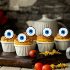 40Pcs Edible Blue Eyes Cupcake Toppers Edible Halloween Blue Eyes Cupcake Picks for Halloween Day Party Decorations Halloween Birthday Cupcake Cake Decorations