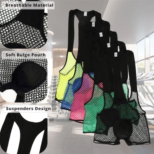 Mens Fishnet Mesh Bodysuit Suspenders Singlet One Piece Boxer Leotard Wrestling Singlet Underwear