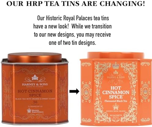 Harney & Sons Hot Cinnamon Spice Tea Tin - Black Tea with Orange & Sweet Clove - 2.67 Ounces, 30 Sachets