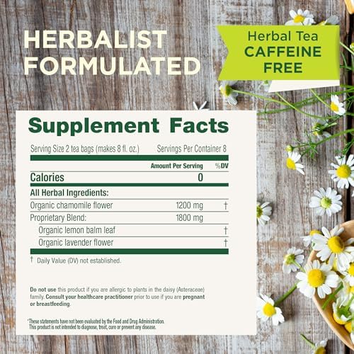 Traditional Medicinals Organic, Chamomile & Lavender - Chamomile Tea Supporting Stress Relief and Relaxation - Kosher, Non-GMO, Caffeine-Free, Compostable - 16 Tea Bags