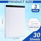 3 Pack Legal Pads 8.5 x 11, Notepads 8.5 x 11 Inch, 30 Sheets/Pack,White Note Pads Clear Print Writing Pads,Wide Ruled Legal Notepads,Lined Paper Pads,Sturdy Back for School,Home,Office,Business