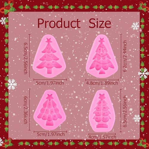 4 Pcs Christmas Tree Silicone Molds, Christmas Candy Silicone Molds, Reusable Cake Molds for Baking, Candy, Soap & Candle Making, Ice Cube, Clay, Chocolate Crafts