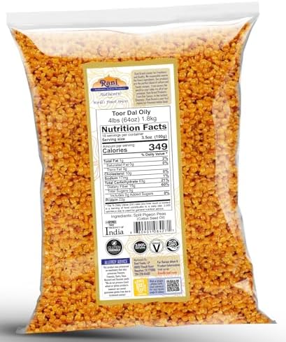 Rani Toor Dal (Split Pigeon Peas) Oily, 64oz (4lbs) 1.81kg Bulk ~ All Natural | Gluten Friendly | NON-GMO | Vegan | Indian Origin