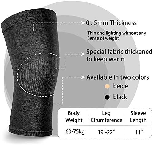 2 Pair Knee Brace Compression Sleeves Knee Support Brace for Meniscus Tear, Lightweight Knee Sleeve for Arthritis Pain Relief, Knee Support for Men and Women for Running, Weight Lifting (Black, Beige)