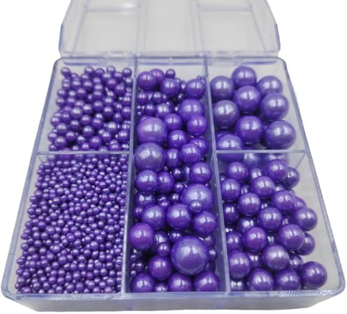 Purple Pearl Sprinkles for Cake Decorating, 4 Sizes Mix Size Sugar Pearls for Cupcake Topper, Ice Cream, Donuts, Baking Decoratings (2mm, 4mm, 7mm, 10mm)