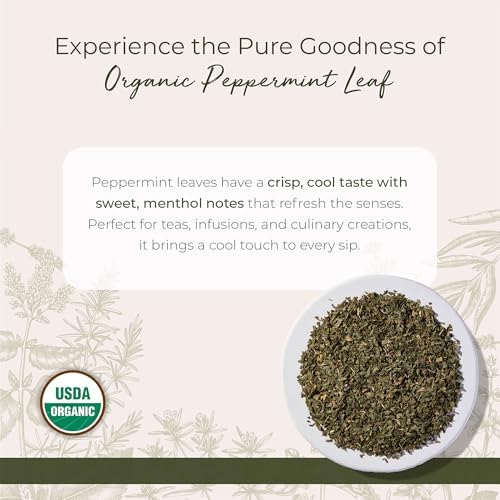 Starwest Botanicals Organic Peppermint Leaves Cut & Sifted - Dried Loose Leaf Herb for Tea, Herbal Blends, Baking, & Cooking, Caffeine Free, Sourced from Egypt, Certified Kosher, Non-GMO - 4 oz Pouch