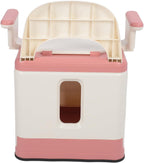 Folding Bedside Commode Chair with Arms for Elderly & Pregnant Women - Sturdy Portable Toilet Prevention Strong Load Bearing Pink