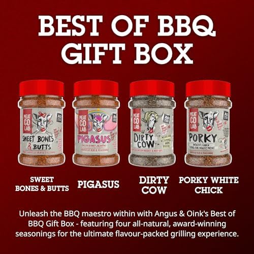 Angus & Oink Gift Set | Best of BBQ Gift Box | BBQ Rubs | 1 x Sweet Bones & Butts 220G | 1 x Dirty Cow Seasoning | 1 x Pigasus | 1 x Porky White Chick 220G
