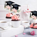24PCS Graduation Hat Cupcake Toppers Wafer Paper Class of 2026 Grad Cap Cupcake Picks for 2026 Graduation Theme Party Cake Decorations Supplies