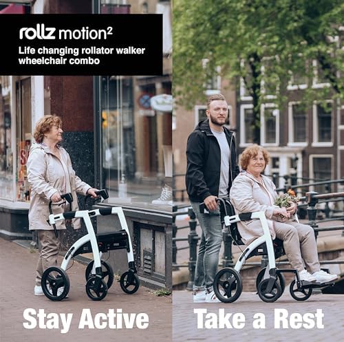Rollz Motion 2.1 Matt Black - 2 in 1 Rollator Walker Wheelchair Combo - Foldable Transport Chair - Rollator Wheelchair Combo - Modern Design and Ultimate Support (Small)