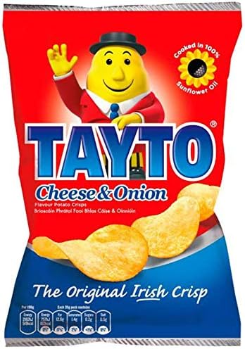 Tayto Cheese and Onion flavour crisps from Ireland (24x25g Packs)