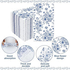 50 Pack Blue Floral Paper Napkins Blue Flower Guest Napkin Disposable 3 Ply Decorative Floral Hand Towels Dinner Napkins for Bridal Shower Baby Shower Wedding Birthday Dinner Party Supplies
