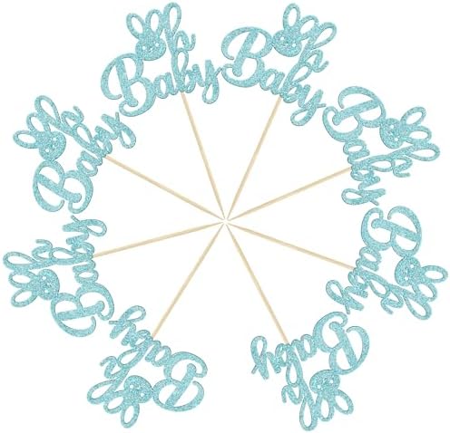 Gyufise 24 Pack Blue Glitter Bunny Oh Baby Cupcake Toppers Happy Easter Rabbit Baby Cake Decoration Picks for Bunny Ear Easter Theme Babyshower Party Decorations