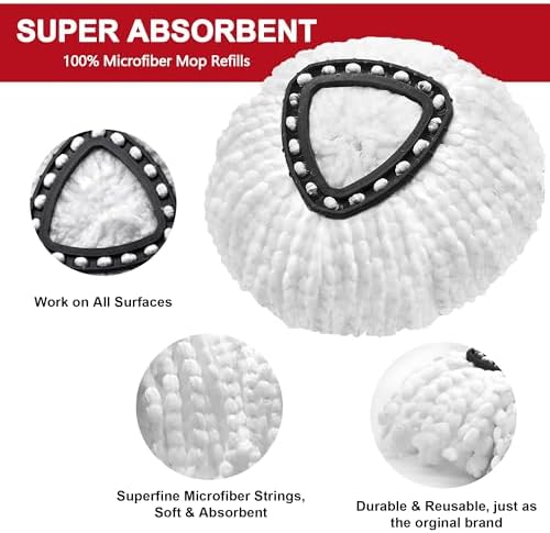 6 Pack Mop Replacement Heads for Spin Mop, Microfiber Spin Mop Refills, Easy Cleaning Mop Head Replacement