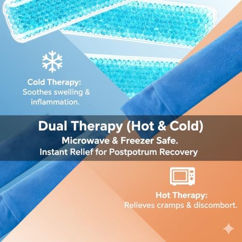 Perineal Cooling Pad for Postpartum Recovery, Extra Durable Gel Cold Packs for Hemorrhoids & C-Section Relief, 2 Reusable Ice Packs & 2 Washable Covers, New Mom Gift