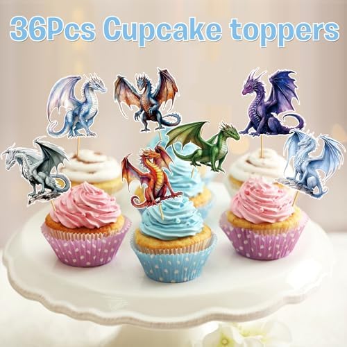 Dargon Cupcake Toppers Dargon Cake Decorations Dragon Birthday Party Decorations with Unique Various Dargon Themed Cupcake Toppers for Dragon Party Decorations