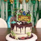 ChienMin Dinosaur Happy 4th Birthday Cake Topper - Dino Jungle Jurassic Party Decor - Multi-layer Combination Dinosaur Park Cake Decor for Kids Boy Birthday - Gold