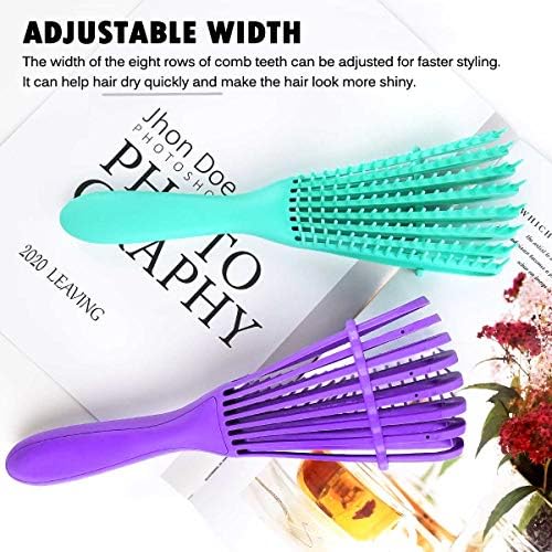 Detangling Brush for Women's Afro American/African 3a to 4c Kinky, Wavy, Curly, Coily Hair - Knots Detangler and Scalp Massage Comb for Wet/Dry/Oil/Thick/Long Hair (2 pcs, Purple-Green)