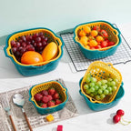 LemonRoad 8 Pcs Drain Colander Bowl Set Fruits and Vegetable Washing Strainer Detachable Double-layer Plastic Kitchen Food Basket, Kitchen Essential Gadgets (Orange, Green)