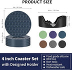 4 Inch Drink Coasters Set of 6, Blue Silicone Heat-Resistant Waterproof Non-Slip Cup Mats, Flexible Table Protectors for Coffee Mugs & Beverage Cups, Ideal for Home Kitchen Office Use