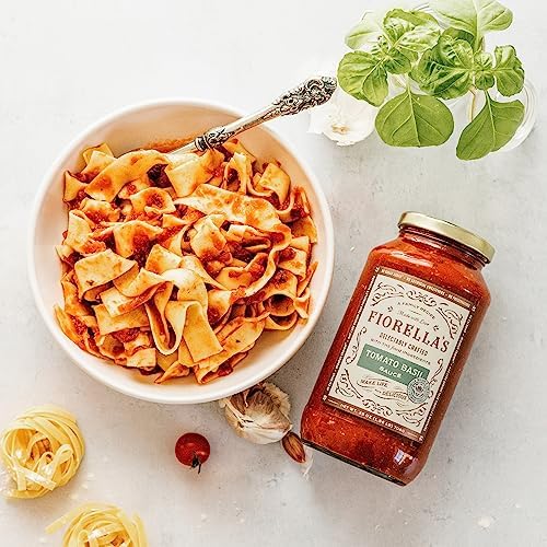 Fiorella's Tomato Basil Pasta Sauce - Tomato Sauce Made with Fresh Ingredients - Seed Oil Free, No Sugar Added, Vegan, Gluten Free, No Preservatives Added, Reduced Sodium, Pasta Sauce, 25 Oz (Pack of 2)
