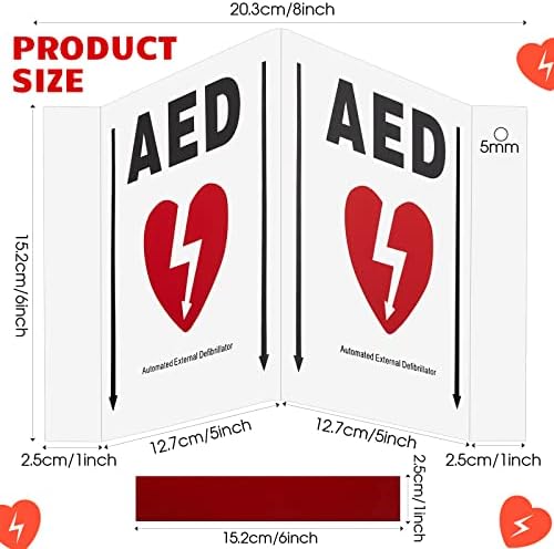 Kigley 1 Set AED Projection Sign 3D AED Defibrillator Sign with Graphic Portable AED Cabinet Sign 5'' x 6'' Aluminum Panel with Pre Drilled Mounting Holes and Double Sided Tapes, Screws, Washers
