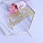 5th Anniversary Party Decoration Gold Glitter 5th happy Anniversary Cake Topper