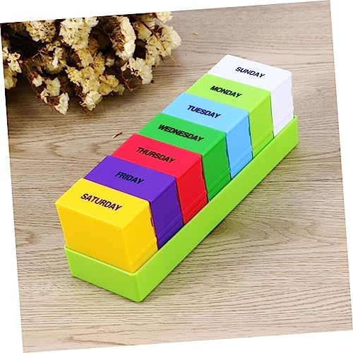FOMIYES 28grid Day Pill Organizer Compartments Plastic Weekly Medication Holder Travel-Friendly Design Green for Vitamins and Supplements