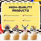 Motorcycle Cake Topper, 25Pcs Motorcycle Cupcake Toppers Dirt Bike Cake Topper Dirtbike Cupcake Toppers, Motorcycle Birthday Cake Decorations for Dirt Bike Birthday Party Decorations Supplies