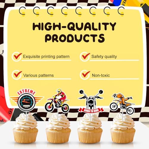 Motorcycle Cake Topper, 25Pcs Motorcycle Cupcake Toppers Dirt Bike Cake Topper Dirtbike Cupcake Toppers, Motorcycle Birthday Cake Decorations for Dirt Bike Birthday Party Decorations Supplies