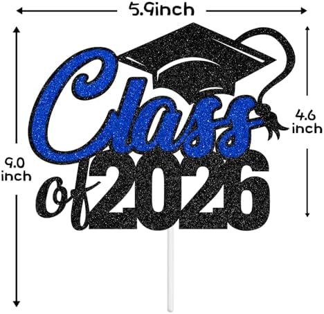 Aeryourtar Class of 2026 Cake Topper, Congrats Grad 2026 Graduation Cake Decor, So Proud of You, High School/College Graduate Celebration Party Decoration Supplies, Black and Blue Glitter