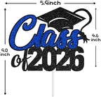 Aeryourtar Class of 2026 Cake Topper, Congrats Grad 2026 Graduation Cake Decor, So Proud of You, High School/College Graduate Celebration Party Decoration Supplies, Black and Blue Glitter