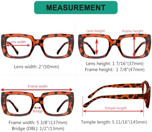 Eyekepper 4 Pack Stylish Reading Glasses Women - Oversized Square Readers Tortoise +2.00