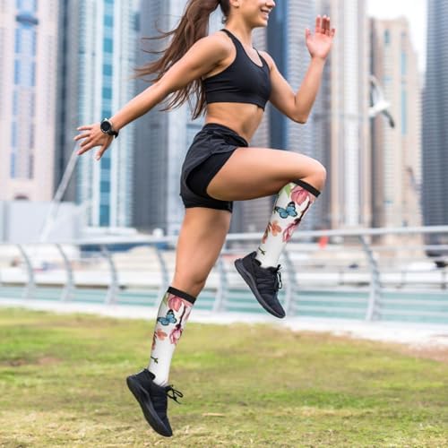 Hummingbird With Color Flowers Men'S And Women'S Compression Socks - Suitable For Running And Travel - Breathable Calf Support Socks