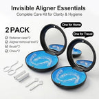 2 Pack Retainer Case with Mirror, Magnetic Aligner Case Compatible with Invisalign, Portable Slim Orthodontic Storage Kit for Clear Aligners - Black
