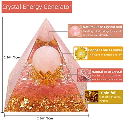 Hopeseed Orgone Pyramid Flower of Life Orgonite Rose Quartz Healing Crystal Pyramid Chakra Reiki Positive Energy Generator for Reduce Stress Promote Relationships and Bring Success Spiritual Gift