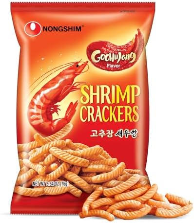 Nongshim Shrimp Crackers, Gochujang Flavor, Crispy Baked Korean Snack, 2.64 oz Bags (Pack of 20)