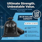 30-35 Gallon Black Trash Bags 120 Count - 32" x 37" Large Garbage Bags, 30+ Gallon Strong Trash Can Liners for Home, Commercial Use,Yard Waste, Bulk