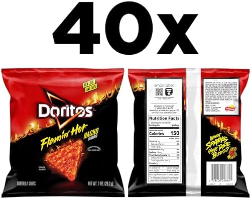 Doritos Flavored Tortilla Chips, Flamin' Hot Nacho, 1 Ounce (Pack of 40)