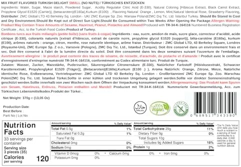 Mughe Gourmet Turkish Delight Candy Gift Box - 13.05oz/370g - Halal Vegan Lokum Fruit Flavors Rose, Strawberry, Lemon, Orange, Mint - Gifts for Special Occasions, Halloween, Christmas, Birthdays