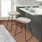 TIVA 24-Inch Handcrafted Backless Counter Height Stool, Whitewashed Mango Wood Saddle Seat, Black Metal Base