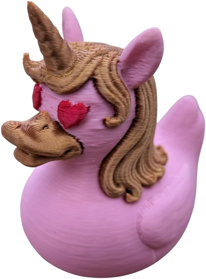 3D-Printed Unicorn Duck with Heart-Eyes (Pink)